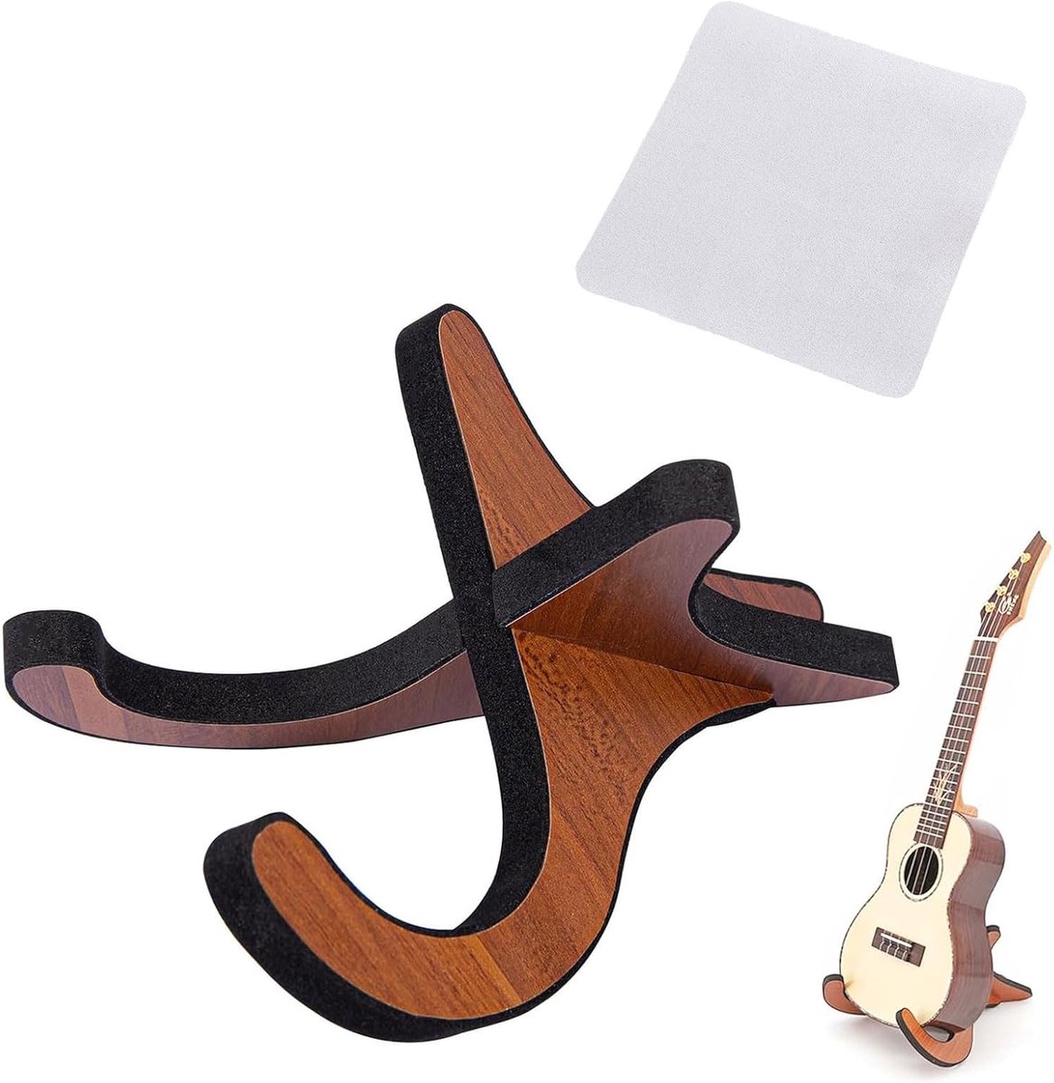 SnelShoppen - Ukulele Stand, Houten Gitaarstandaard, Vouwbare X-Vormige Frame, Mandoline Stand met Schoonmaakdoek, Voor Ukulele, Mandoline, Violin, Kl