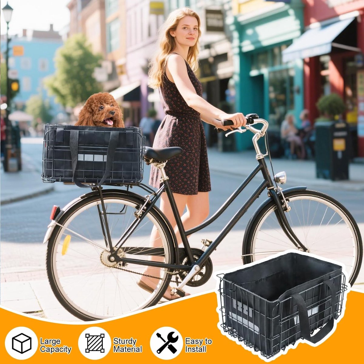 SnelShoppen - Opvouwbare Fietsmand Achter, Grote E-bike Achtermand met Snelsluiting, Inclusief Regenhoes, Bagagenet en Reflecterende Strips, Ideaal vo