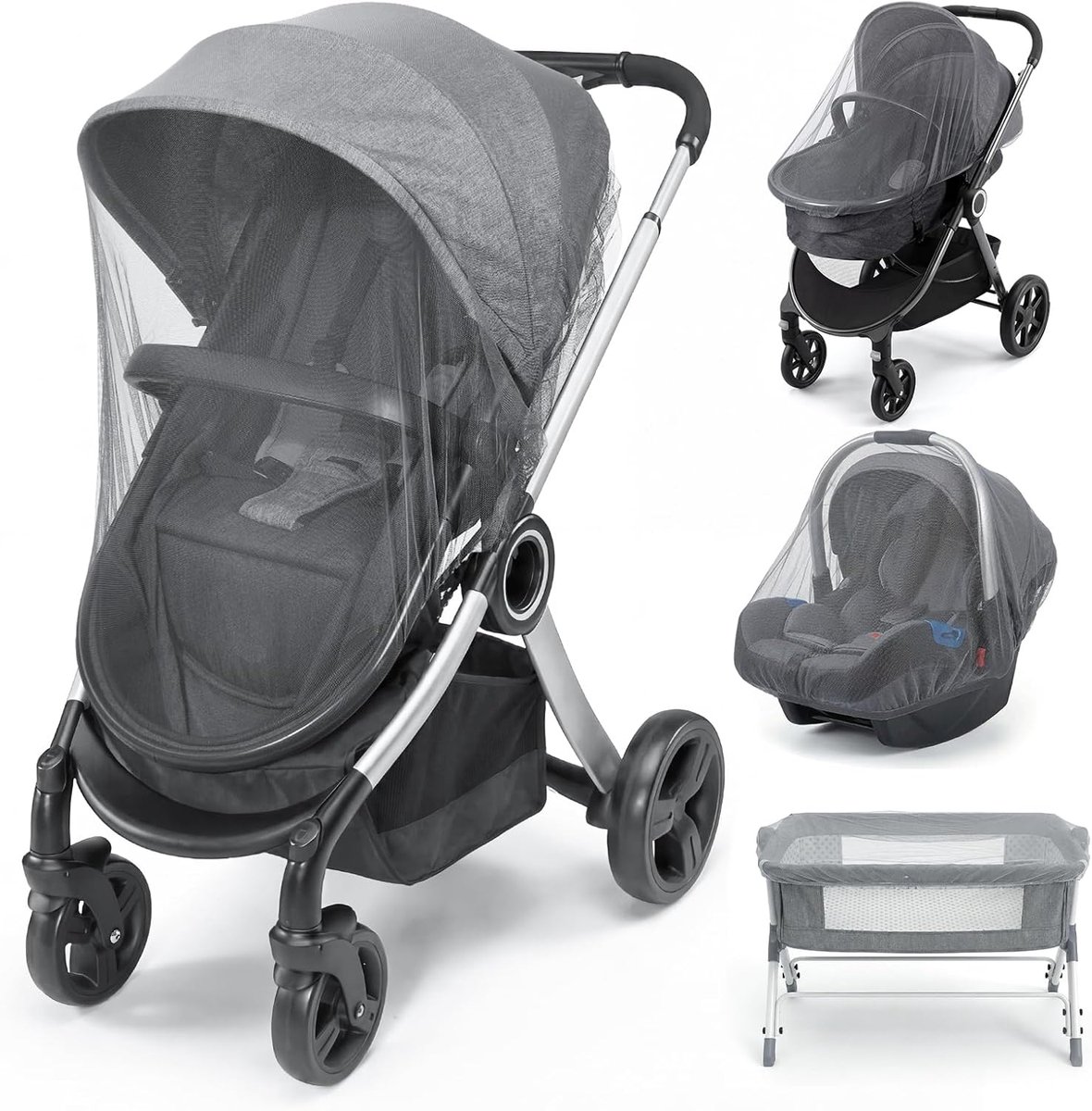 SnelShoppen - Pack van 2 Universele Mosquito Net voor Kinderwagen, Insectenbescherming met Elastische Rand, Duurzaam Polyester, Ademend, Makkelijk te