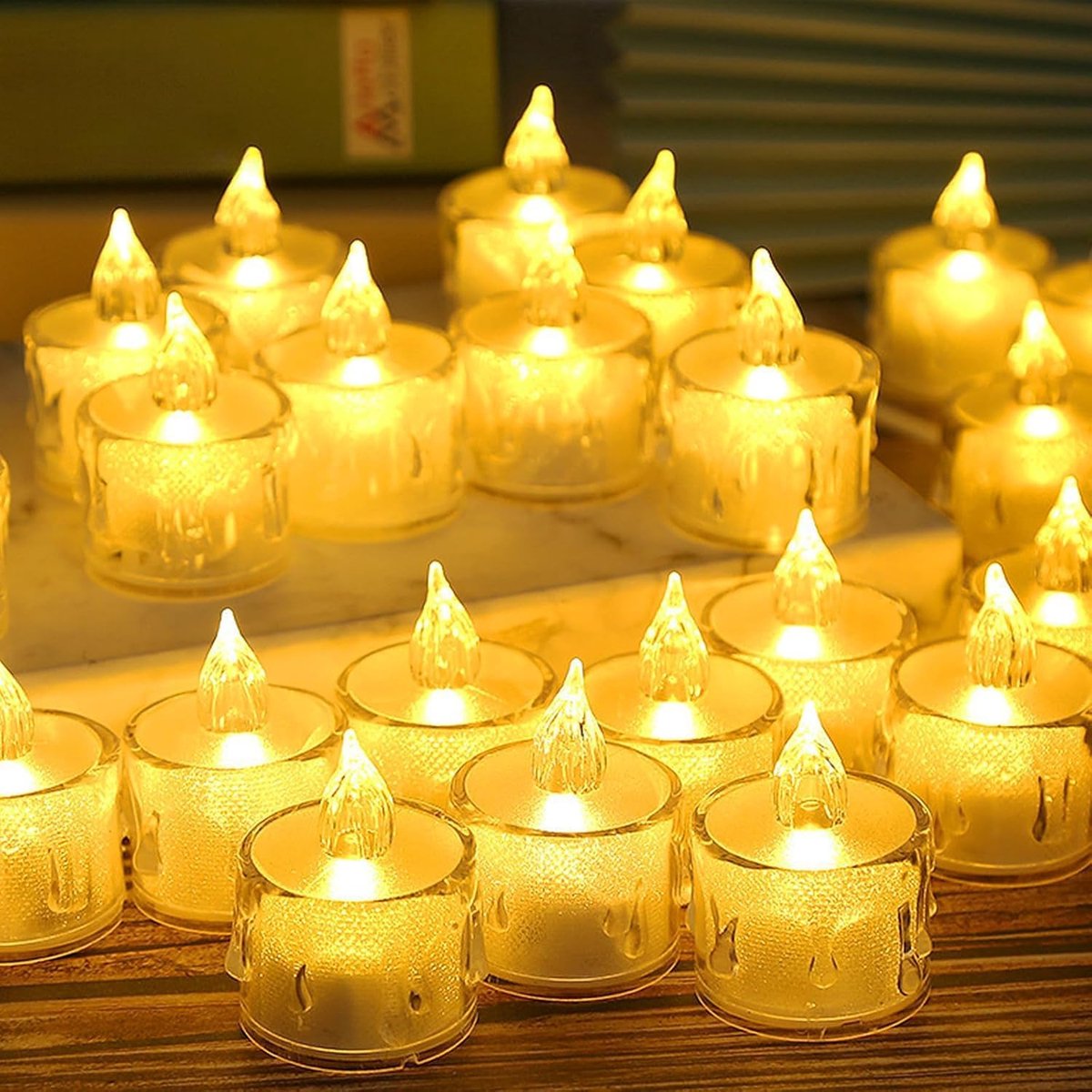Led-theelichtjes - Elektrische kaarsen - Sfeervolle decoratie - Realistisch druppeldesign - 35 stuks - Warm geel