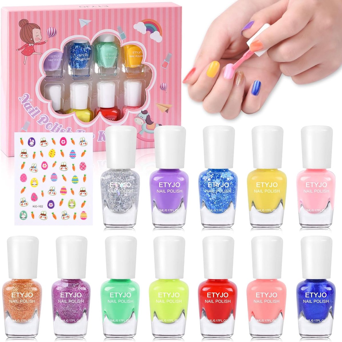 SnelShoppen - Kinder Nagellak Set - 12 Kleuren Snel Drogende Peel Off Nagellak Kids Set, Niet-giftige Waterbasis Nagellak voor Meisjes vanaf 3 Jaar me