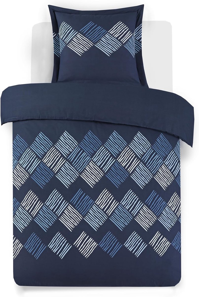 SnelShoppen - Dekbedovertrek Set 140 x 200 cm - 100% Katoen Blauw - Inclusief 1 Kussenhoes - Natuurlijke Vezels - Oeko-Tex Goedkeuring - Perfect voor