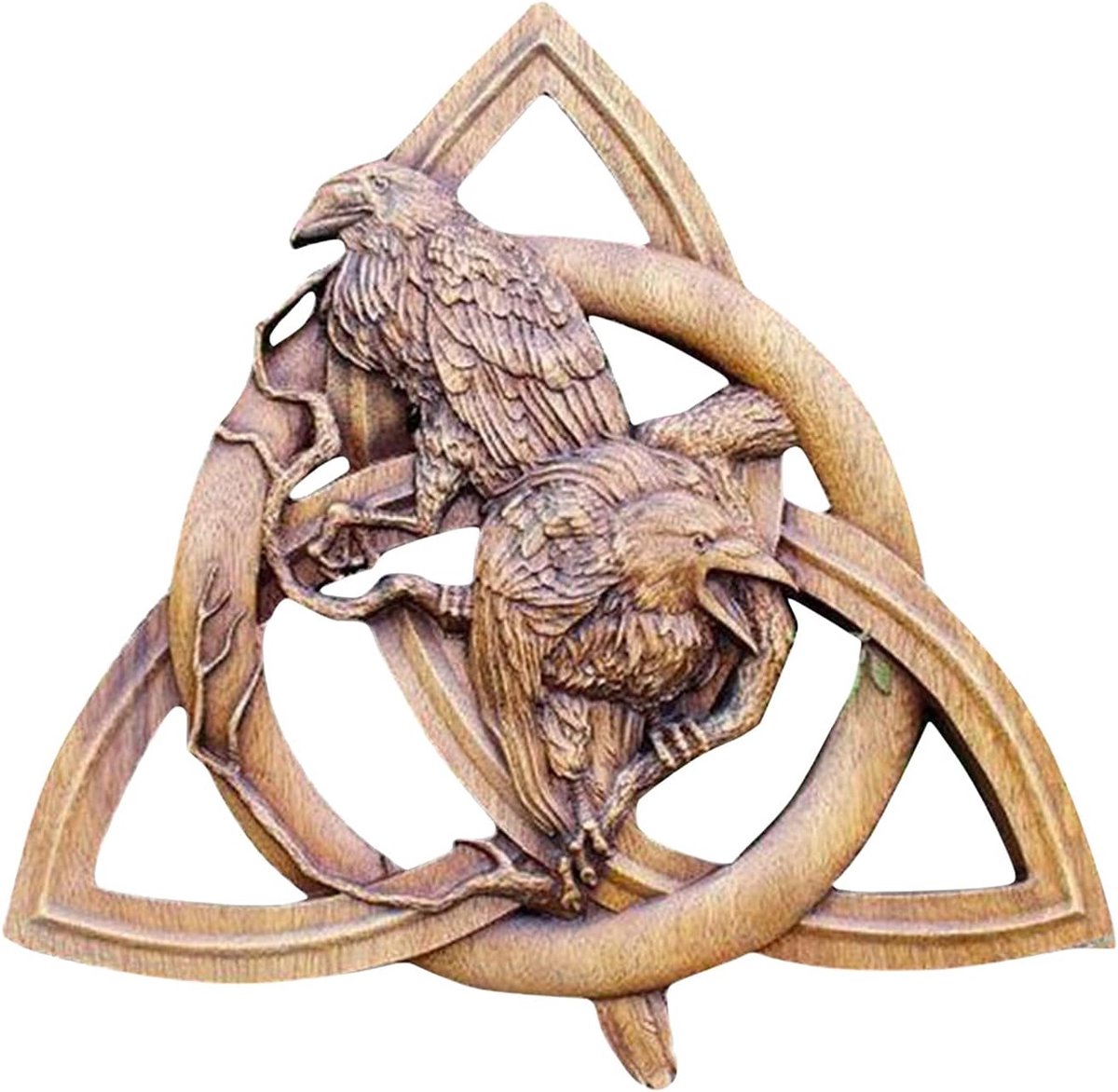 SnelShoppen - Rune Standbeeld Wanddecoratie, Kraaien Ornament op de Magische Knoop, Scandinavische Pagan Goden, Tuin Sculptuur voor Binnen en Buiten,