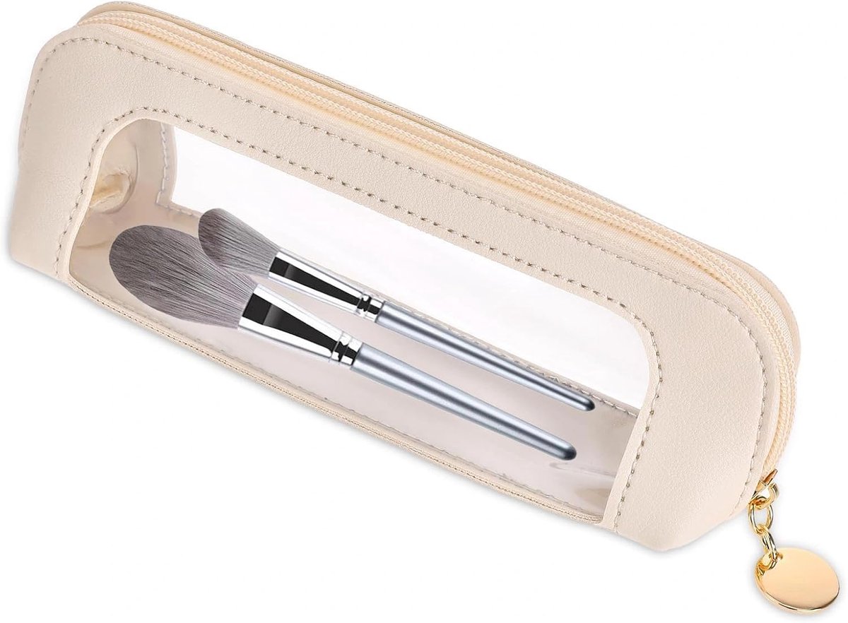 SnelShoppen - Kleine Transparante Makeup Tas, Waterdichte Cosmetische Organizer met Rits, Wit PU Leer Reiskosmetica Etui voor Vrouwen - Compact voor T