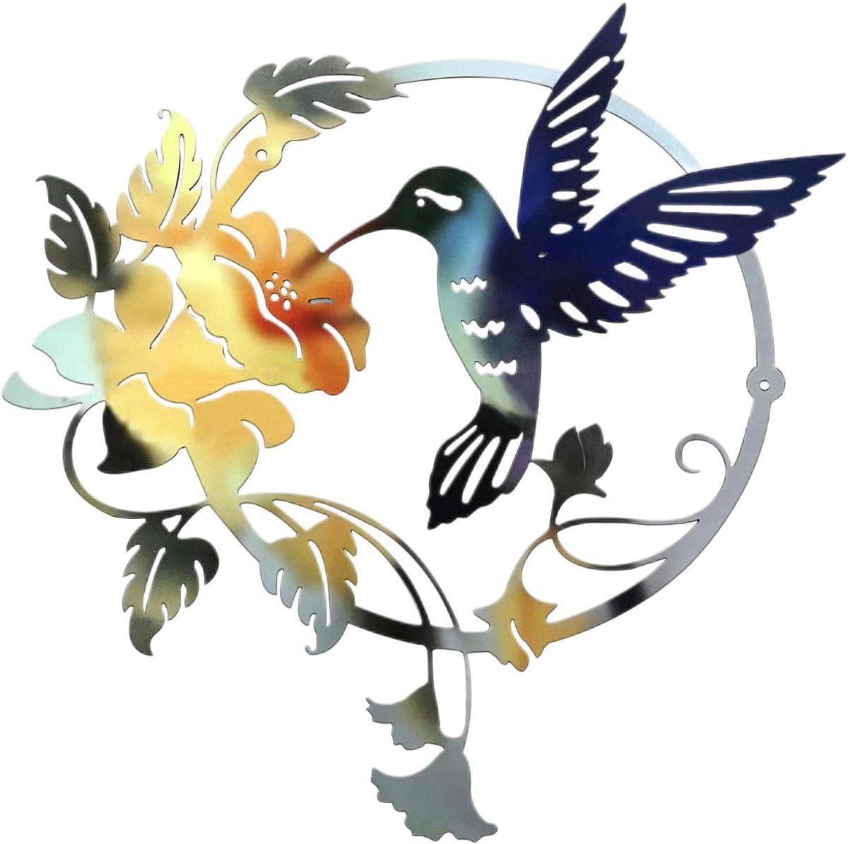 SnelShoppen - Metal Wall Decor Hummingbird Muurdecoratie 3D Vogel Kunst voor Tuin en Huis, Blauw, 31x32cm, Duurzaam Wrought Iron, Binnen en Buiten