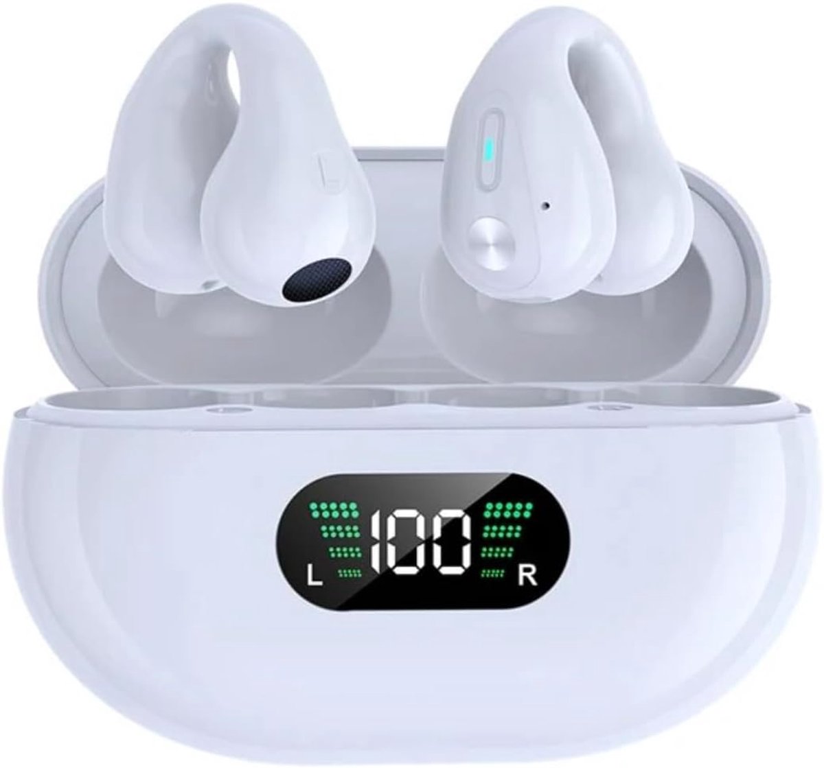 SnelShoppen - Bluetooth 5.3 Headphones Open Ear Clip-on HD Stereo IPX5 Waterproof Noise Cancelling Touch Control Microfoon LED Indicator voor Sporten