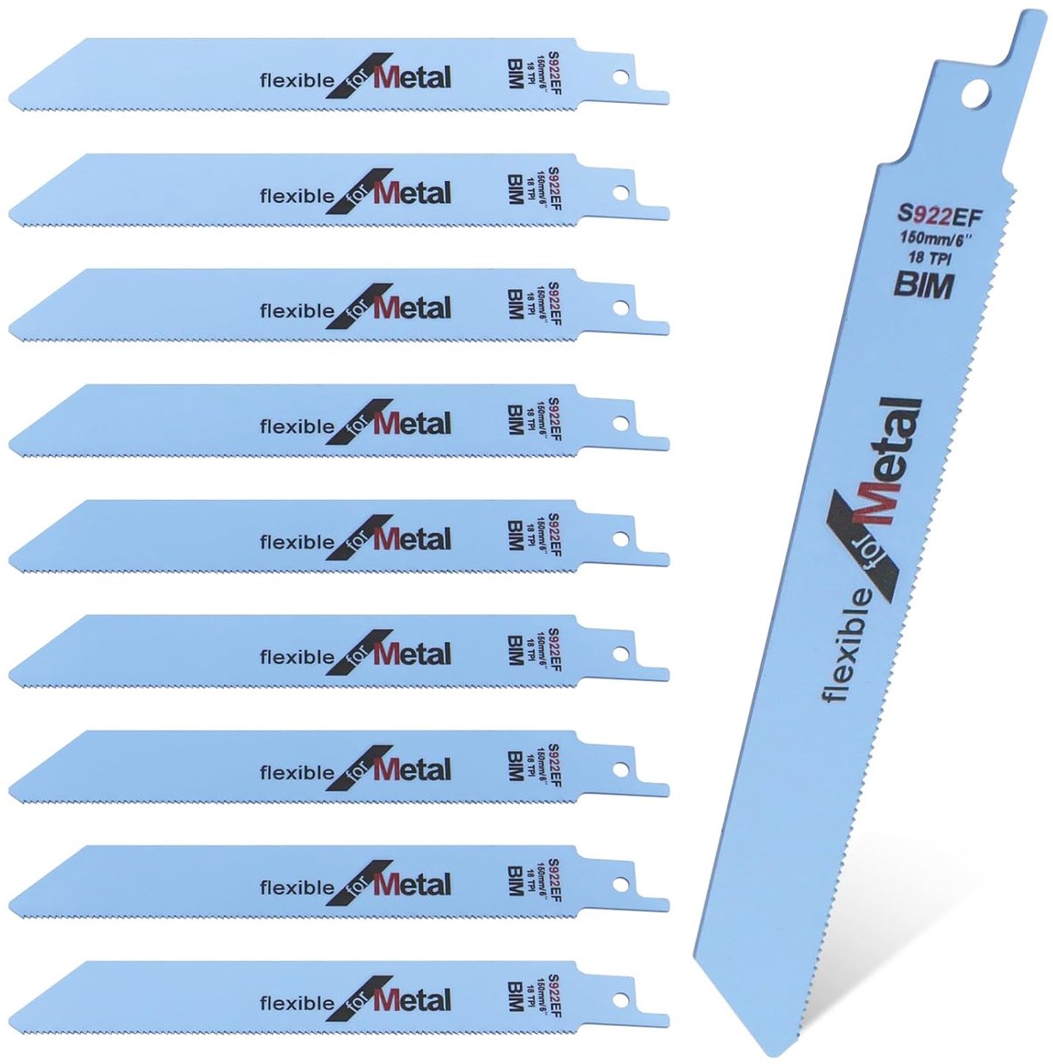 SnelShoppen - 10 Stuks Reciprocating Saw Blades Set S922EF, 150mm Flexibele Zaagbladen voor Hout, Metaal, Plastic, Buizen, Geschikt voor 100mm Snijdik