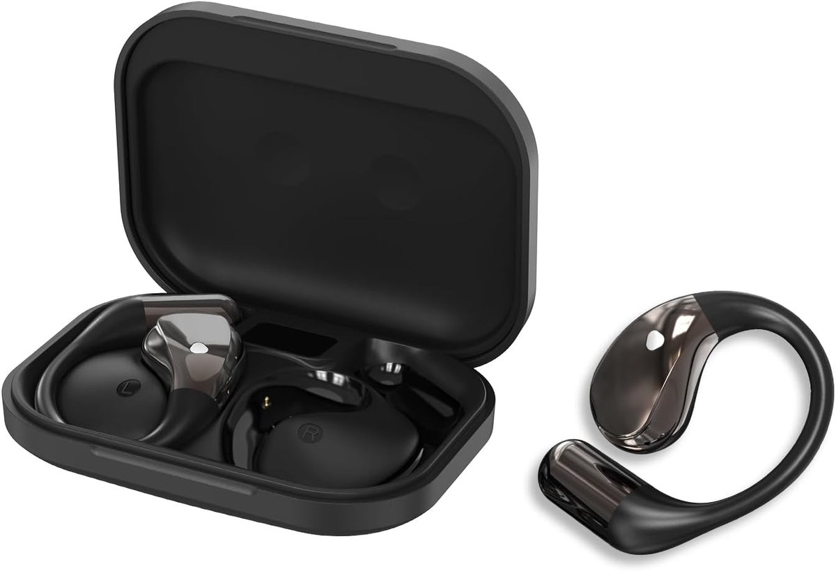 SnelShoppen - Open Ear Draadloze Bluetooth Koptelefoon met HiFi Stereo Geluid, Ergonomisch Ontwerp, Oorhaakje, LED-display, IP7 Waterdicht, Zwart - Pe