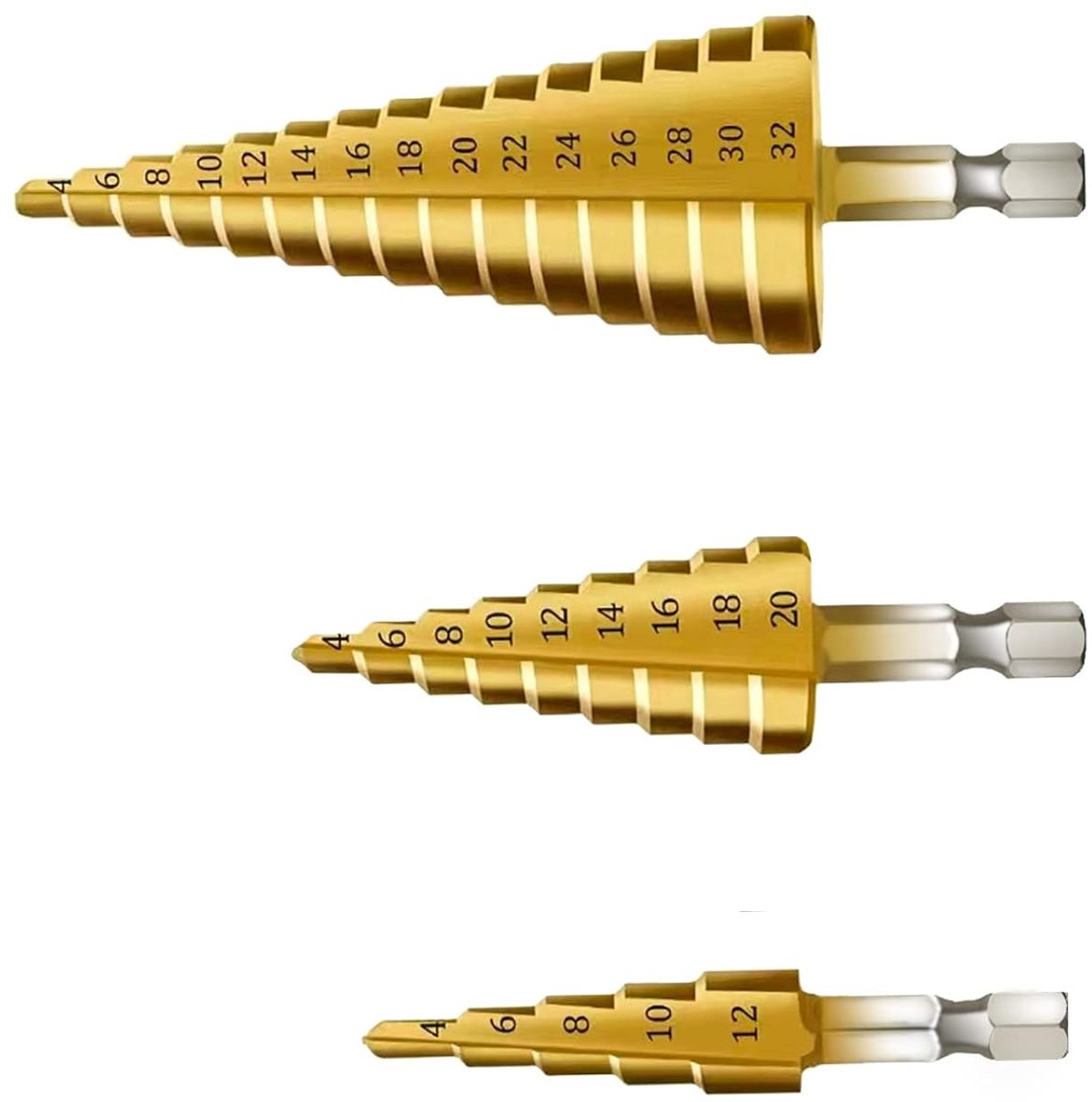 Trappenboren Set - 3 Stuks Kegelboren HSS Titanium met Zeskantschacht voor Hout en Metaal