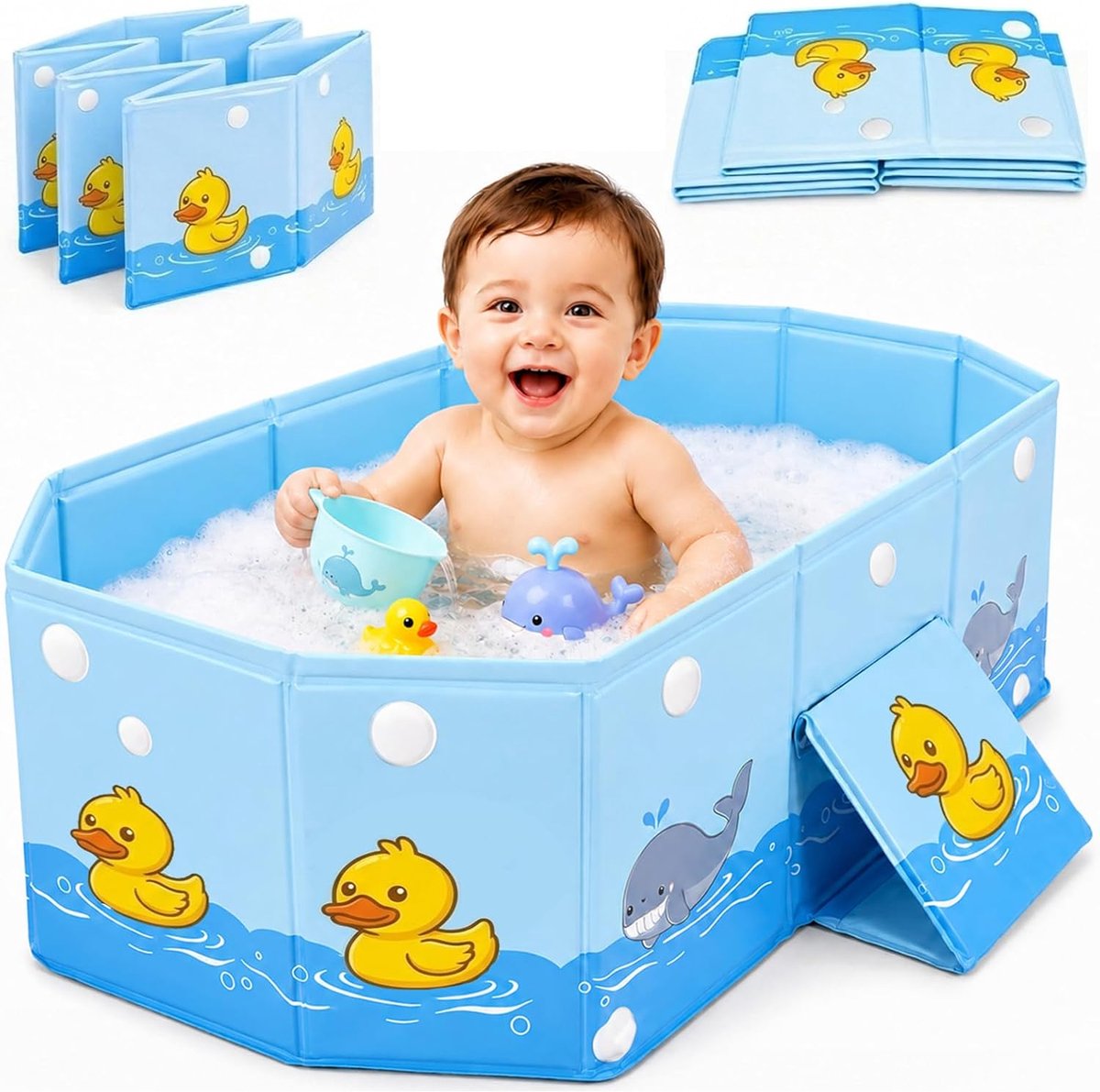 SnelShoppen - Opvouwbare Badkuip voor Kinderen - Draagbaar Reisbad voor Baby's en Peuters - Mini-Zwembad met Driehoekige Steun en Afvoerschroef - Gesc
