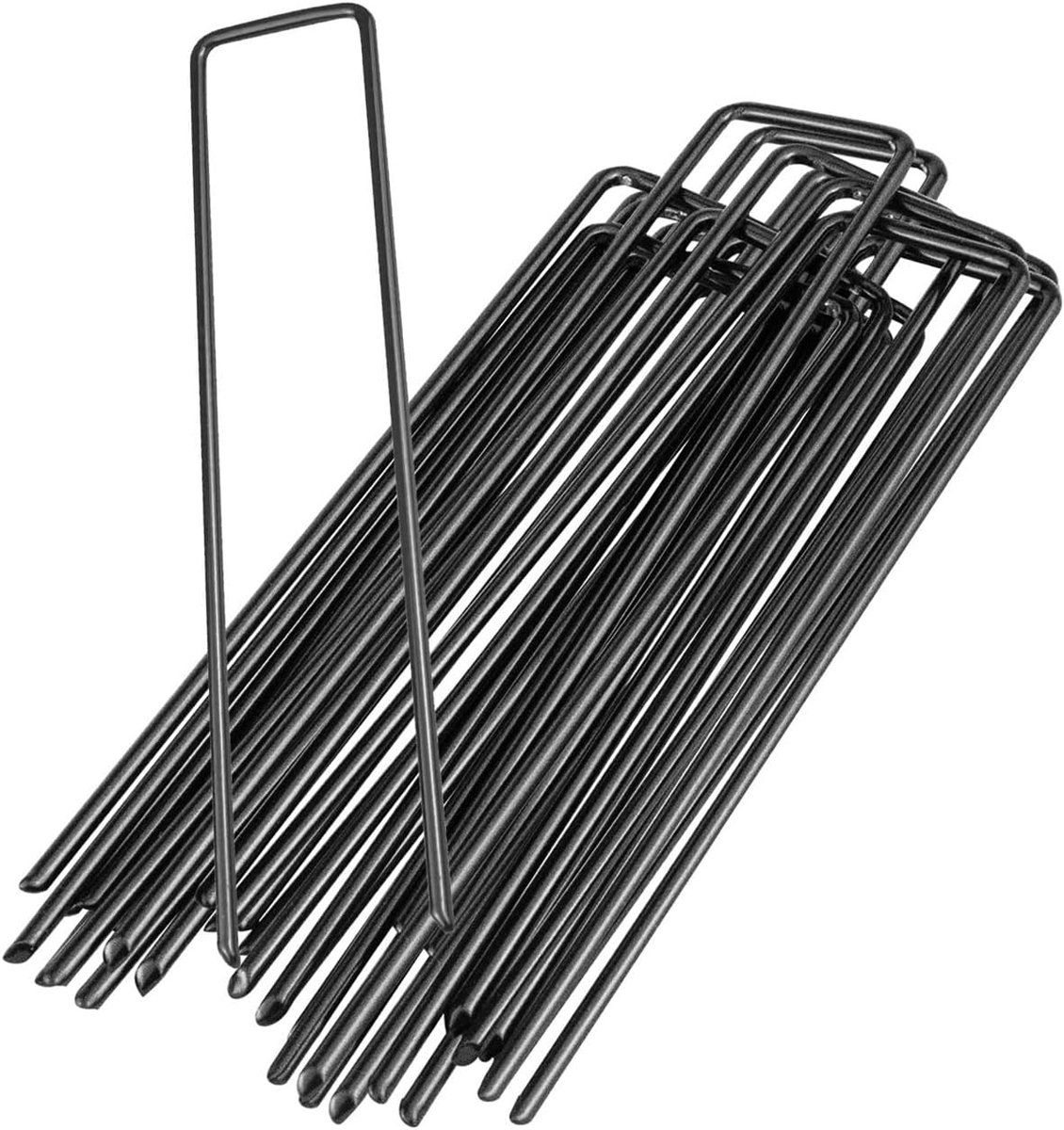 SnelShoppen - 20 Stuks U-vormige Tuinankers voor Bevestigen van Wietdoek, Gronddoeken, Zwart, Gegalvaniseerd Staal, 150mm x 25mm, Roestvrij, Herbruikb