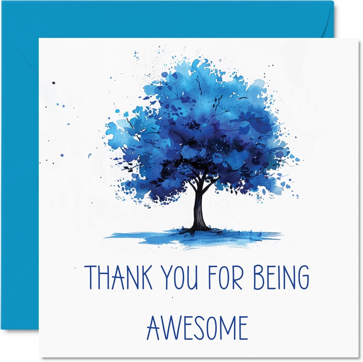 SnelShoppen - Thank You Cards - Bedankt voor jouw geweldige kleurrijke blauwe boom - Waardering kaart voor hem en haar, 145mm x 145mm, Sincere Appreci