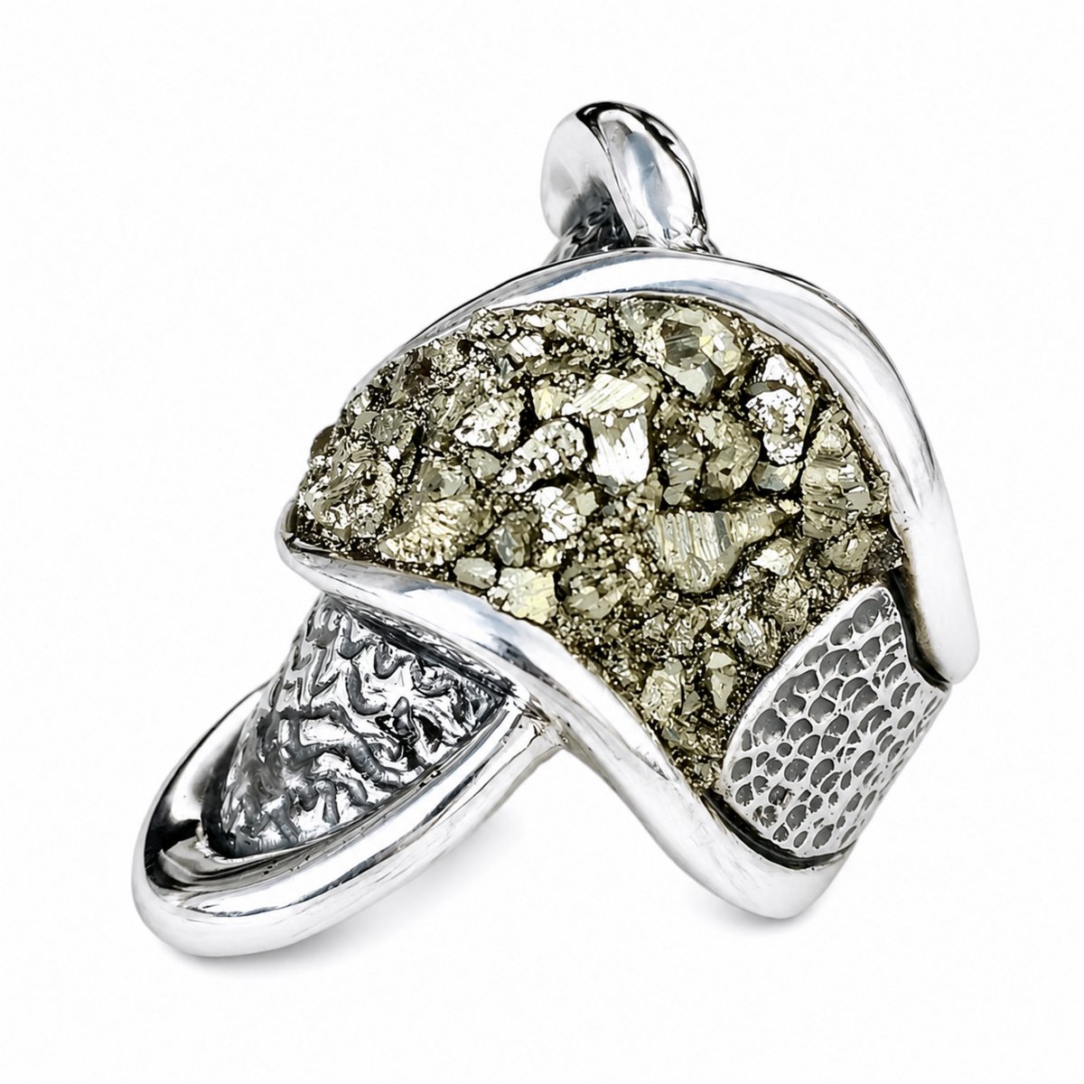 HAYAN Vogels zilveren ring dames met pyriet steen - 925 zilver