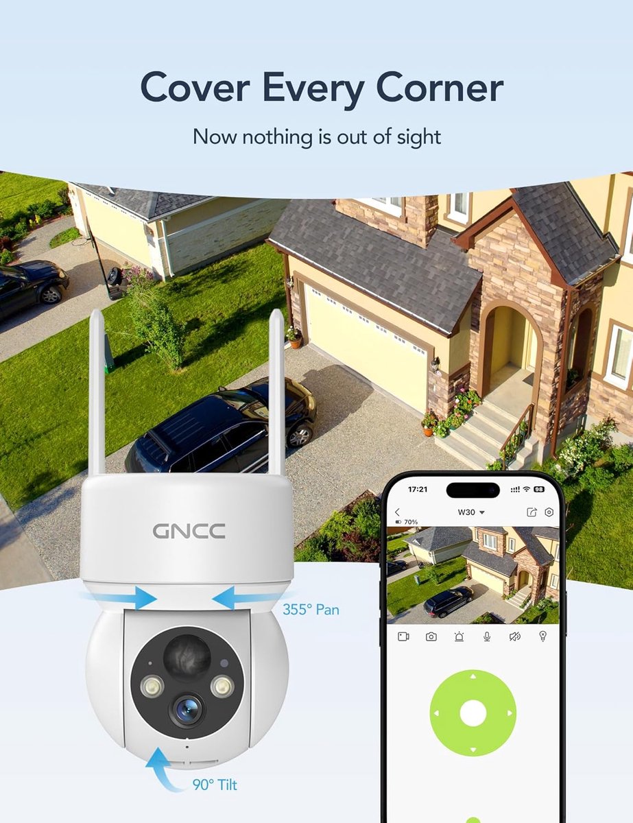SnelShoppen - Draadloze Solar Beveiligingscamera met 360° PTZ, 2MP, Kleur Nachzicht, Twee-Wege Audio, PIR Bewegingsdetectie, Alarm Sirene, 2-Pack
