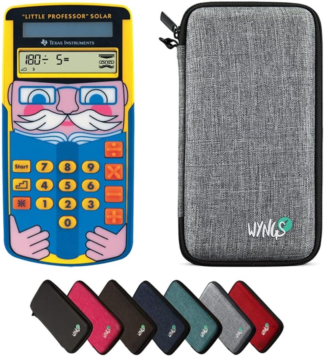SnelShoppen - Calculatorset met TI-Little Professor Rekenkundige, WYNGS Beschermhoes Lichtgrijs + Uitgebreide Garantie voor School en Kantoor