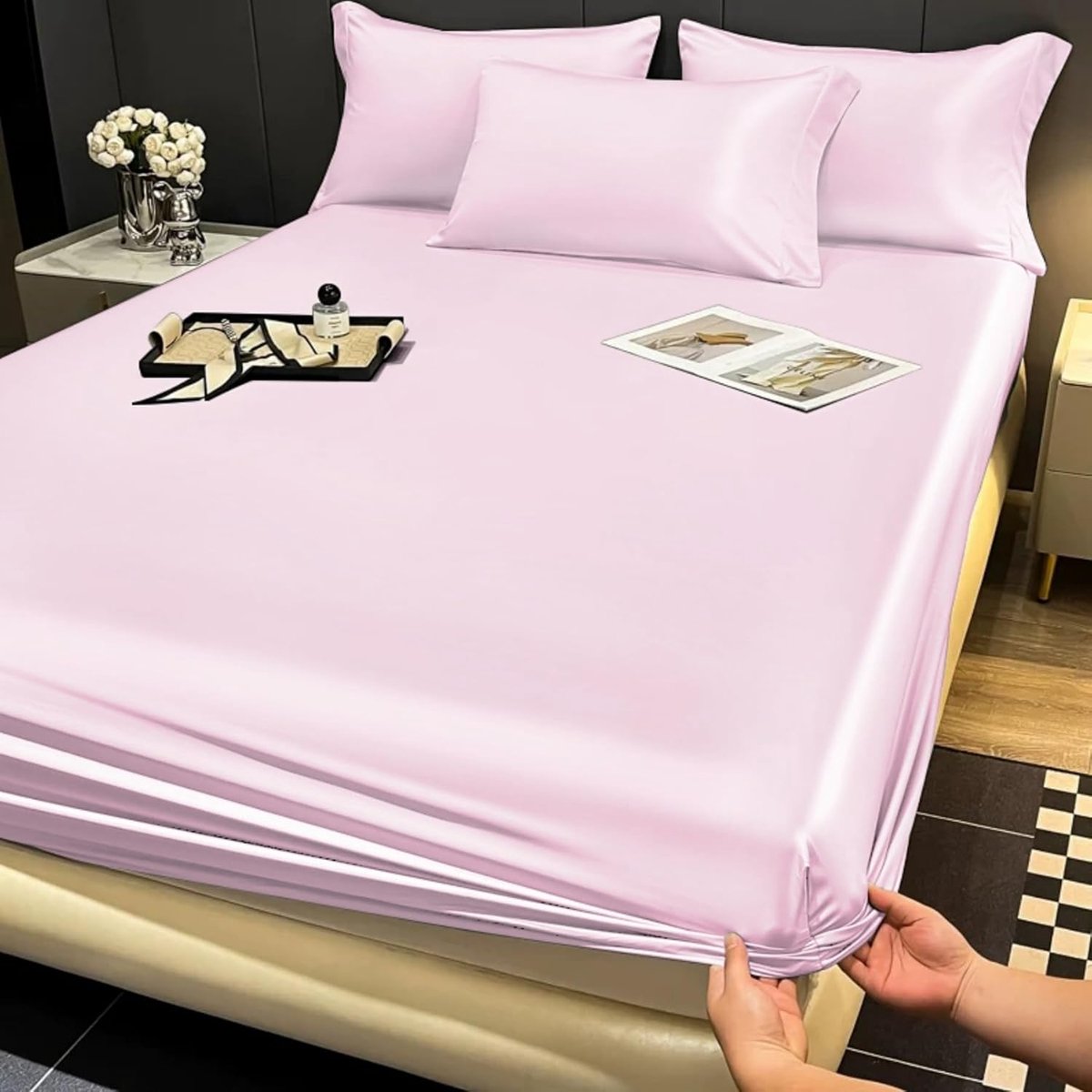 SnelShoppen - Fitted Sheet 200 x 200 cm Katoen Paars Ademend Hypoallergeen 100% Katoen Muslin Dekbedhoes Zomer Koeling voor Hoge Matrassen tot 15-30 c