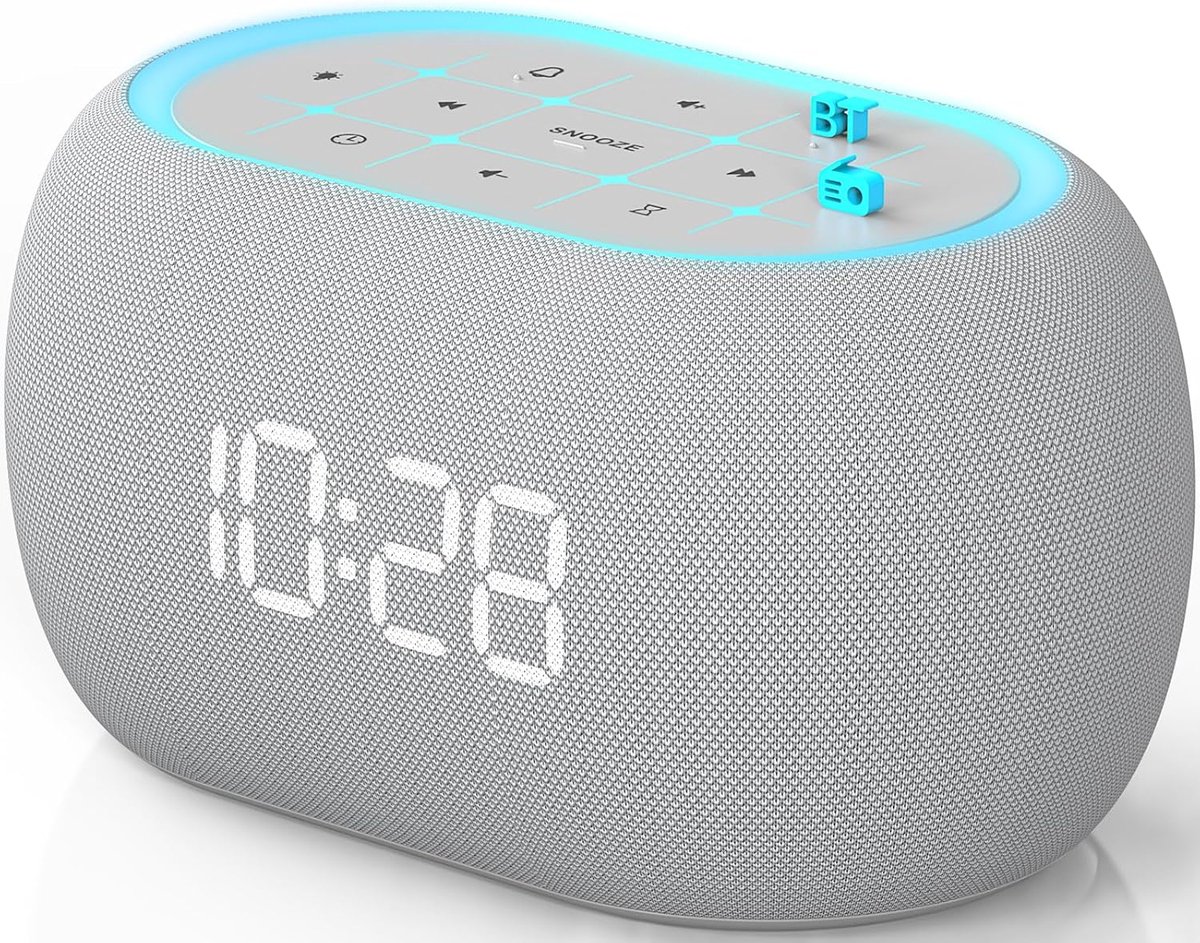 SnelShoppen - Alarm Clock Radio met Bluetooth Speaker, 10W Hi-Fi Stereo, 7-Kleur Nachtlampje, Digitale Wecker met 8 Alarmtonen, Dimbare Display voor S