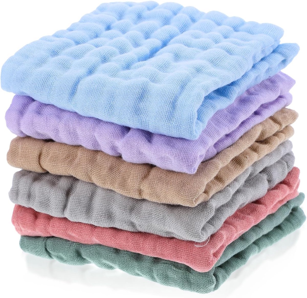 SnelShoppen - 6 Muslin Washandjes voor Baby's, 25x25 cm, 100% Katoen, Zachte Babydoekjes, Burpdoekjes, Babyhanddoeken voor Jongens en Meisjes, Perfect