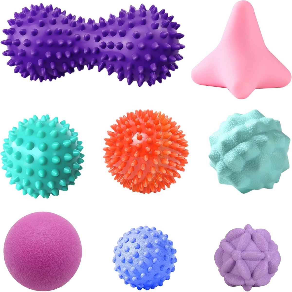 SnelShoppen - 8 Stuks Massageballen Set, Verschillende Hardheden, PVC en TPE, Ideaal voor Voet/Back/Been en Handspiermassage, Duurzaam en Makkelijk te