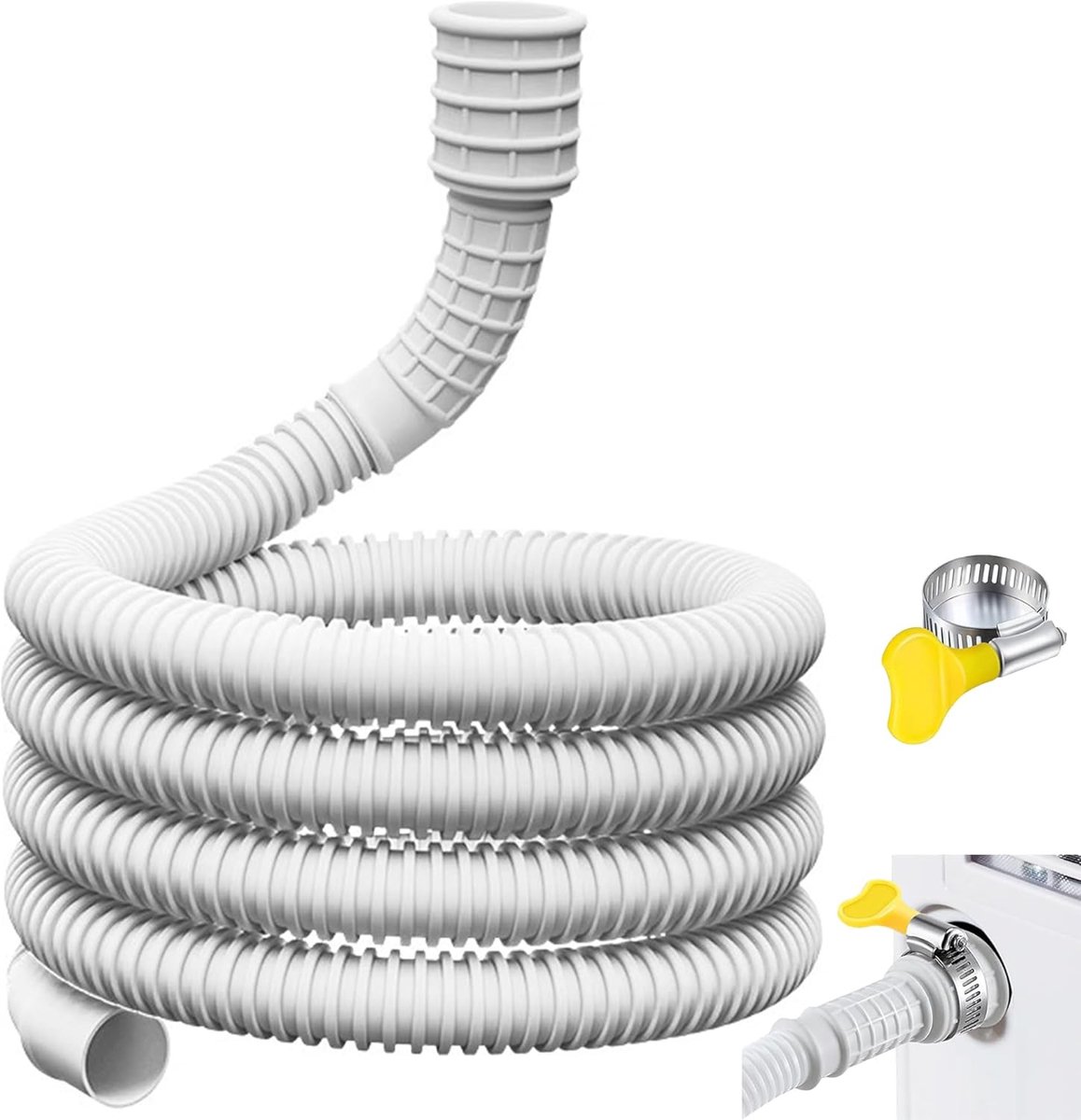 SnelShoppen - Flexibele Afvoerslang voor Airconditioning en Ontvochtiger, 2 m met Rubber Adapter en Knijptang, Op Maat te Snijden, Wit, Voor Thuisgebr