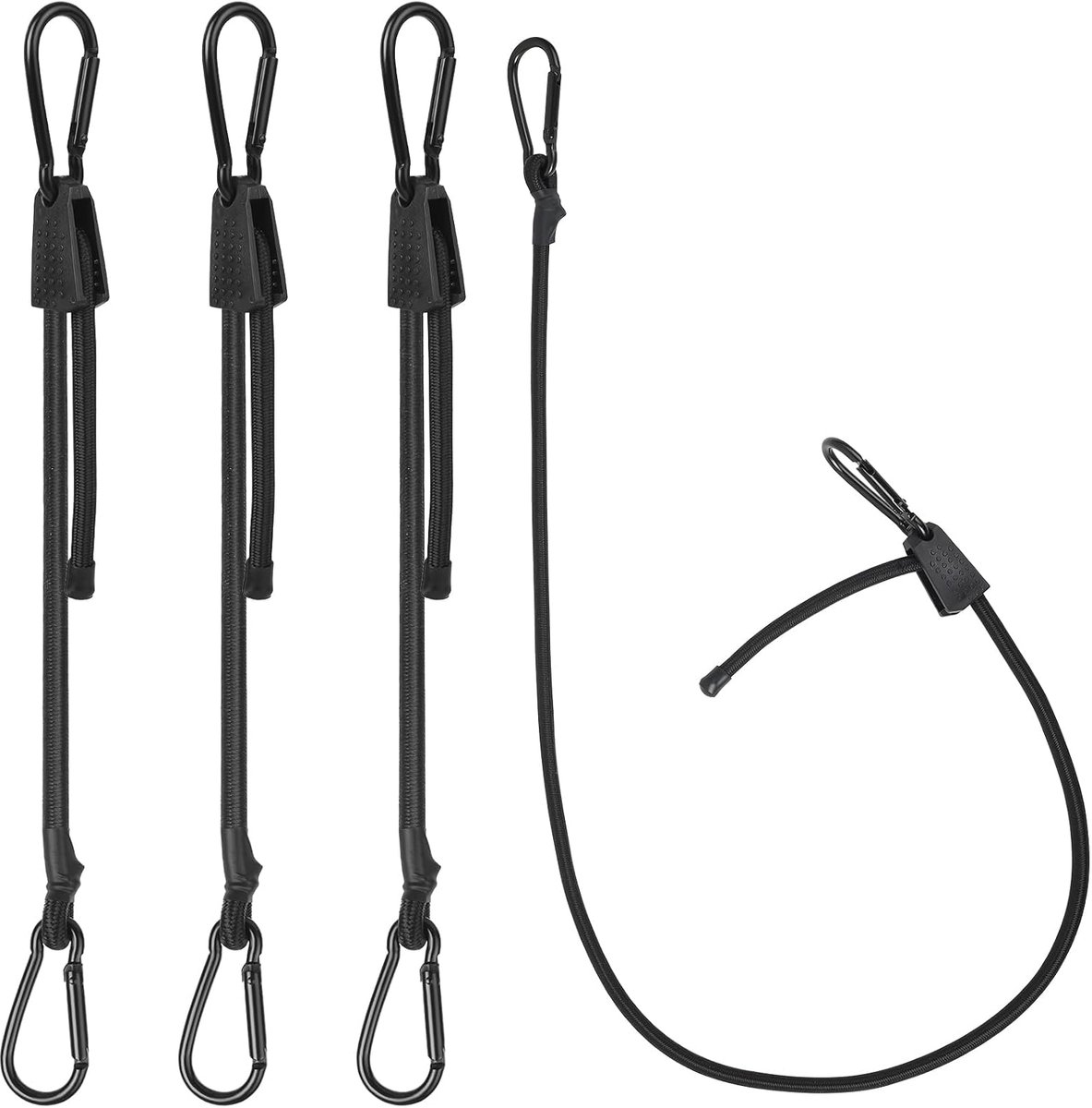 SnelShoppen - Pack van 4 Verstelbare Spanner Rubber met Haken 100 cm Elastische Carabiner Verstelbare Expander met Haak Zwart Voor Auto, Fiets, Tuin,