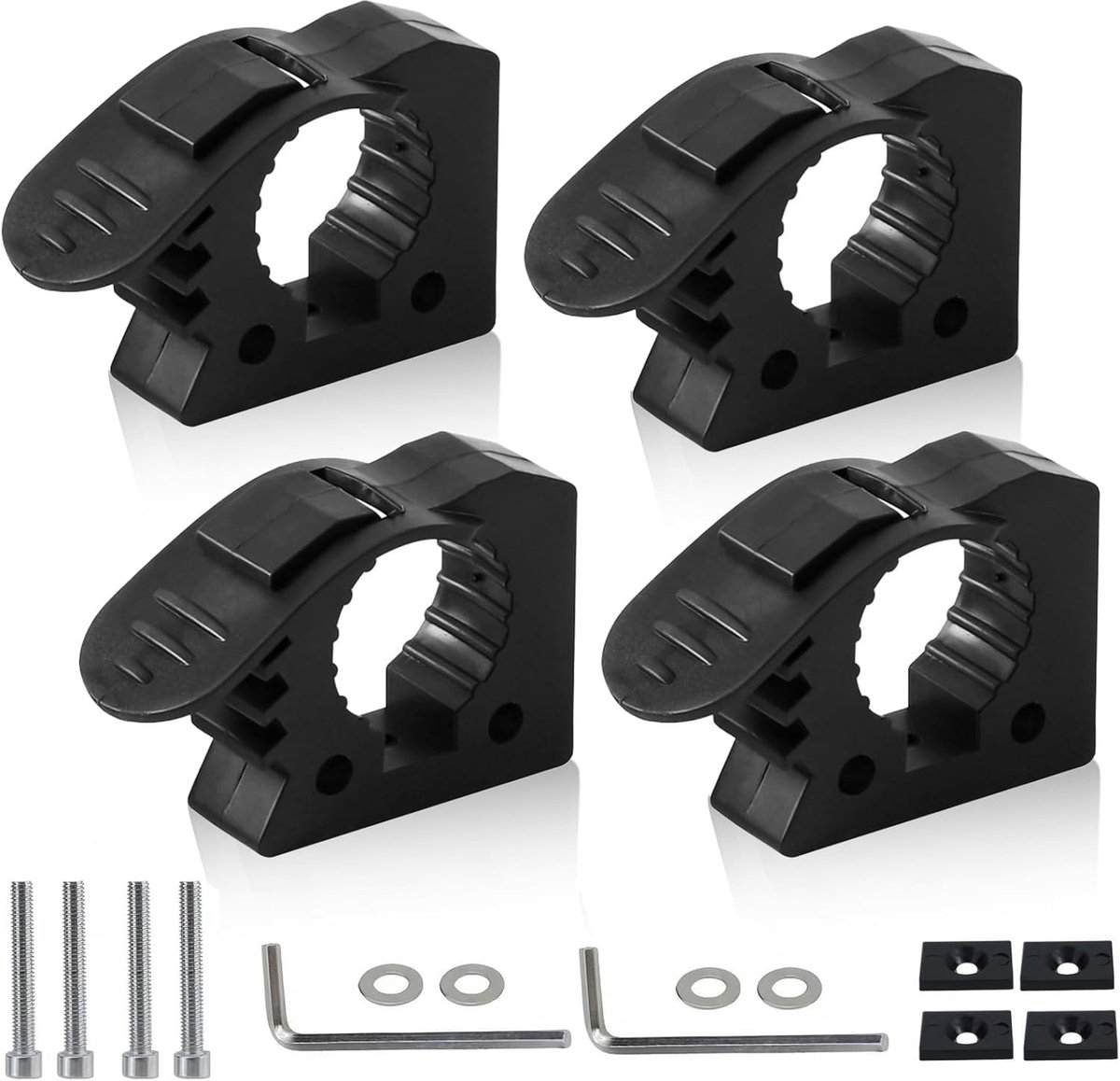 SnelShoppen - 4 Stuks Shovel Holders - Rubber Clamp Set 30-40mm - Duurzame Montagebeugels voor Offroad, Dakdrager, Tuin, Gereedschap - Zwart