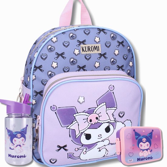 Kuromi Schooltas set Meisjes – Rugzak, Lunchbox & Drinkfles – 3-delig – BPA-vrije Drinkfles – Schooltas – Paars