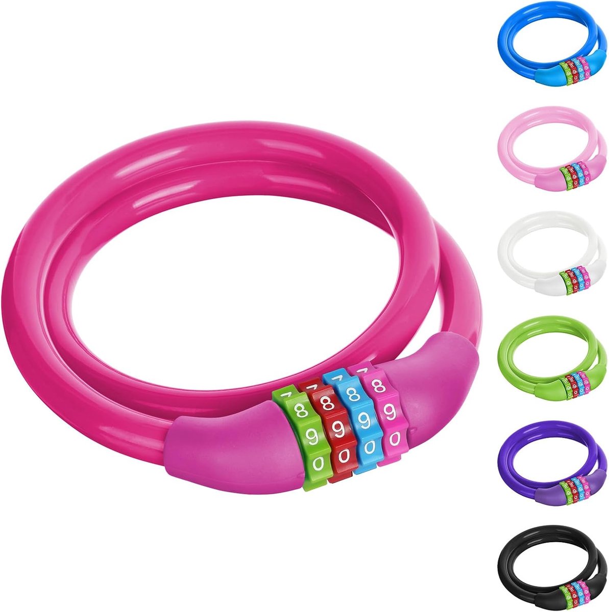 SnelShoppen - Fietsslot met Cijfers voor Kinderen, Cijfercombinatie Kabelslot 65 cm, Duurzaam en Robuust, 4-Cijferige Cijfercode, Roze, Ideaal voor Ki