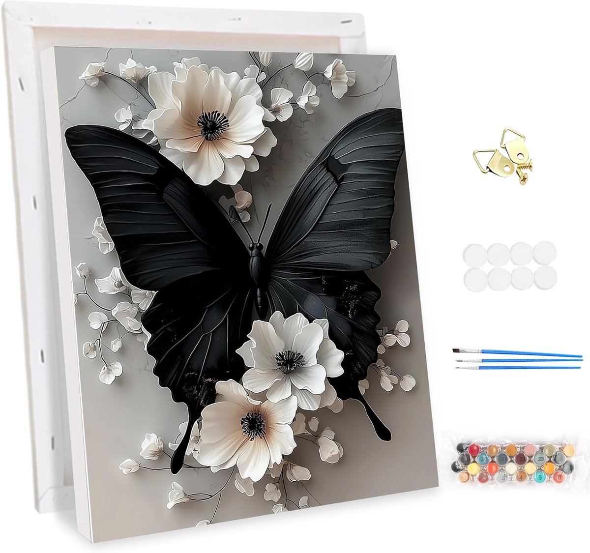 SnelShoppen - Schilderen op Nummer Set voor Volwassenen met Lijst, DIY Bloemen en Vlinder Schilderij, 3 Penselen en Acrylverf, Handgeschilderd Cadeau