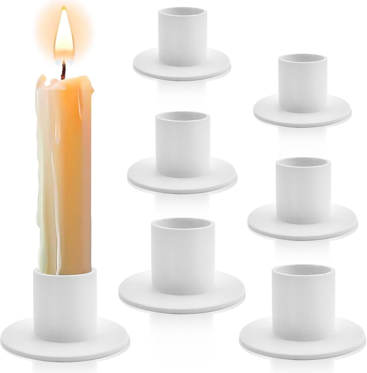 Thijox - 6 Stuks Elegante Metalen Kandelaars voor Tafelkaarsen - Witte en Zwarte Kaarsenhouders voor Slaapkamer, Eettafel, Kerst, Verjaardag, Bruiloft