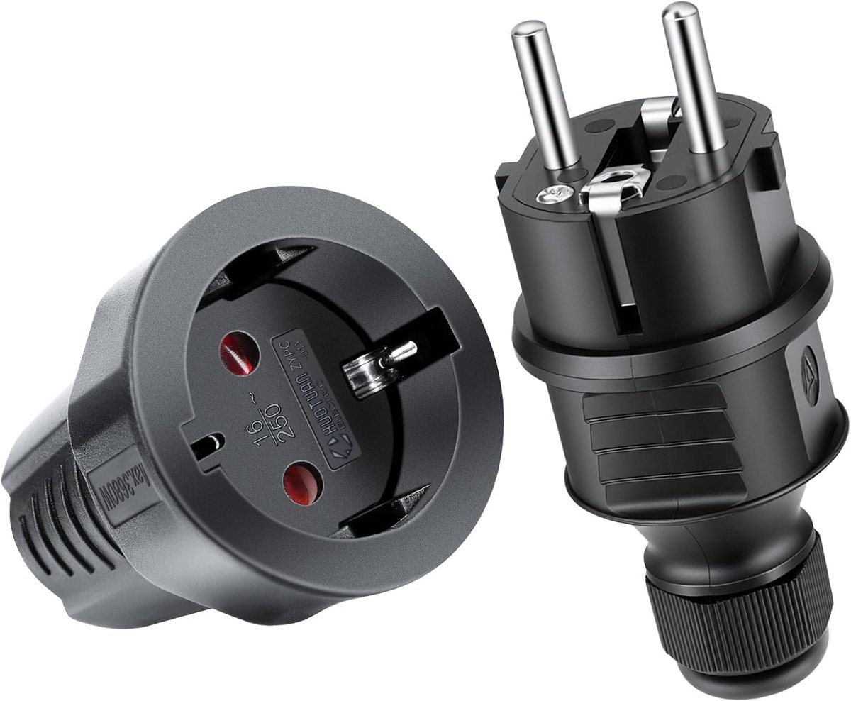 SnelShoppen - Plug en Socket 250V 16A - Robuuste Flush Socket Rubber Plug P44 - Veilige Aansluiting voor Binnen en Buiten - Zwart - Ideaal voor Campin