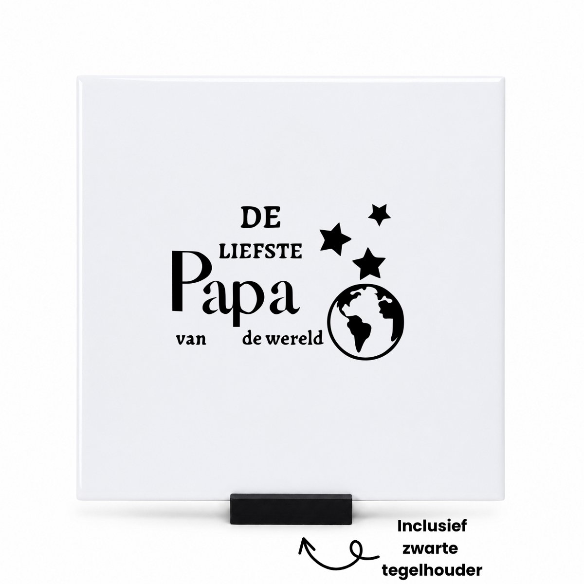 Hacebo De liefste papa van de wereld tegeltje met tegelhouder - Papa - Familie mensen met een papa - tegeltjes met tekst - Vaderdag - Cadeau - spreuktegels - 15x15 CM Wit