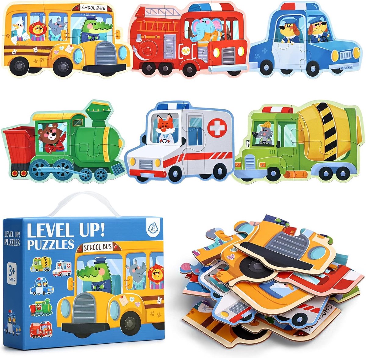 SnelShoppen - Montessori Puzzel voor Kinderen - 6 Delen Vervoersmiddelen - Educatief Speelgoed voor 3-5 Jaar - Duurzaam en Waterdicht