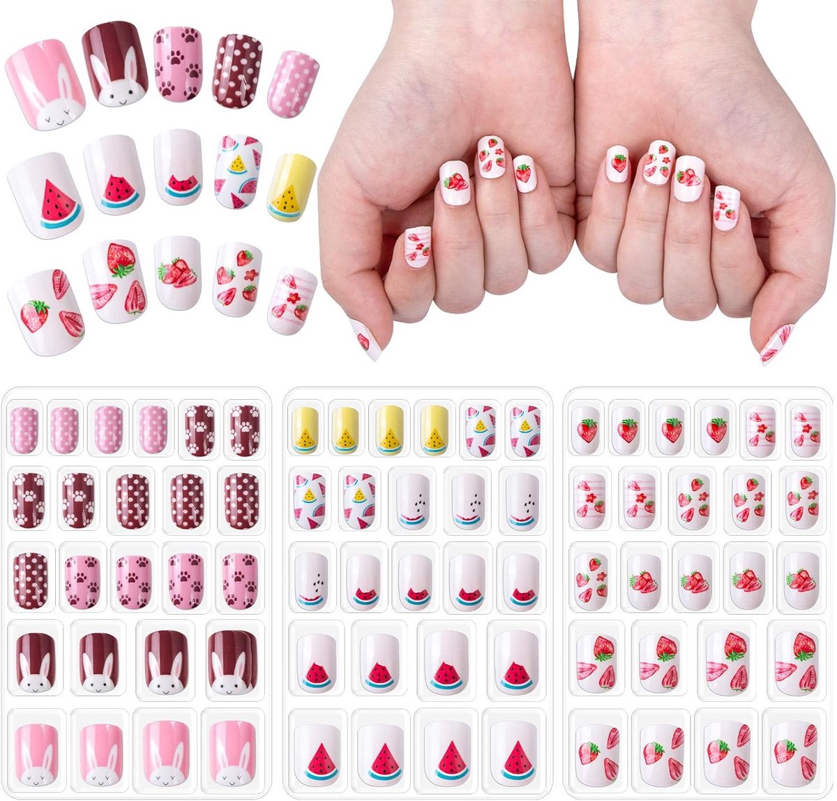 SnelShoppen - 72 Stuks Zelfklevende Nagels voor Kinderen, Valschone Nagels voor Meisjes en Tieners, Kleurrijke Decoratie voor Feesten en Speelse Momen