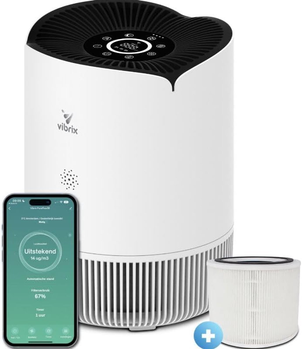 SnelShoppen - PureFlow30 luchtreiniger met HEPA H13-filter, ionisator, 180 m³/u CADR, fluisterstil 25 dB, app-bediening voor ruimtes tot 30 m², 5-in-1