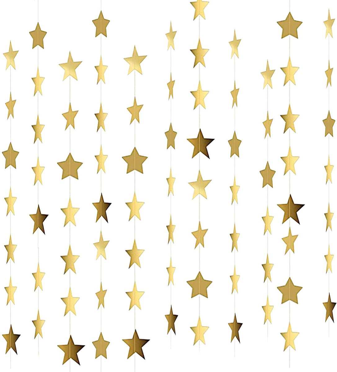 SnelShoppen - 65 Voeten Ster Garland - Reflecterende Ster Papier Garland - Gouden Sparkling Star Bunting voor Verjaardag, Kerst, Halloween, Bruiloft e