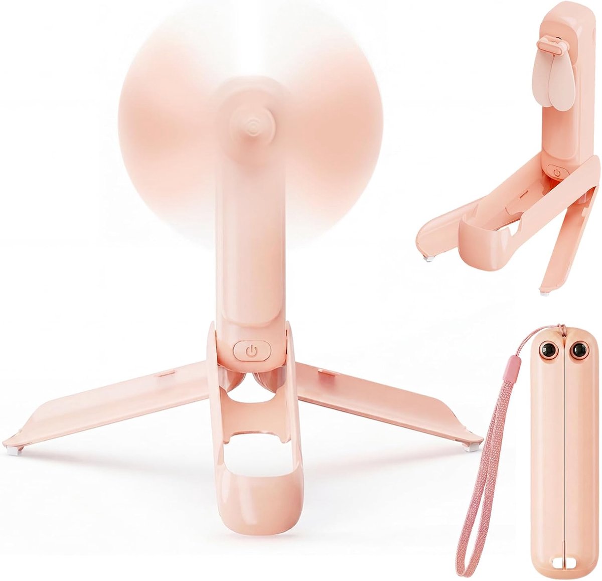 SnelShoppen - Mini Handventilator 3-in-1 Draagbaar met Zaklamp, Oplaadbaar 2000 mAh, Stil USB Ventilator voor Strand, Kantoor, Reizen, Zomer, Cadeau v