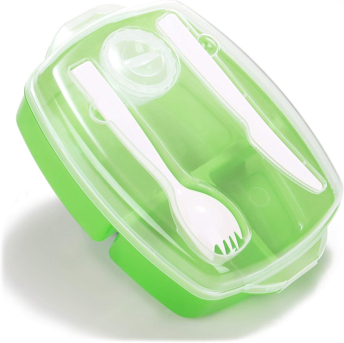 Thijox - 4-deel set lunchbox met bestek en sausdoos - Vaatwasserbestendig - Groene lunchbox voor werk, school, universiteit en reizen - 4 stuks