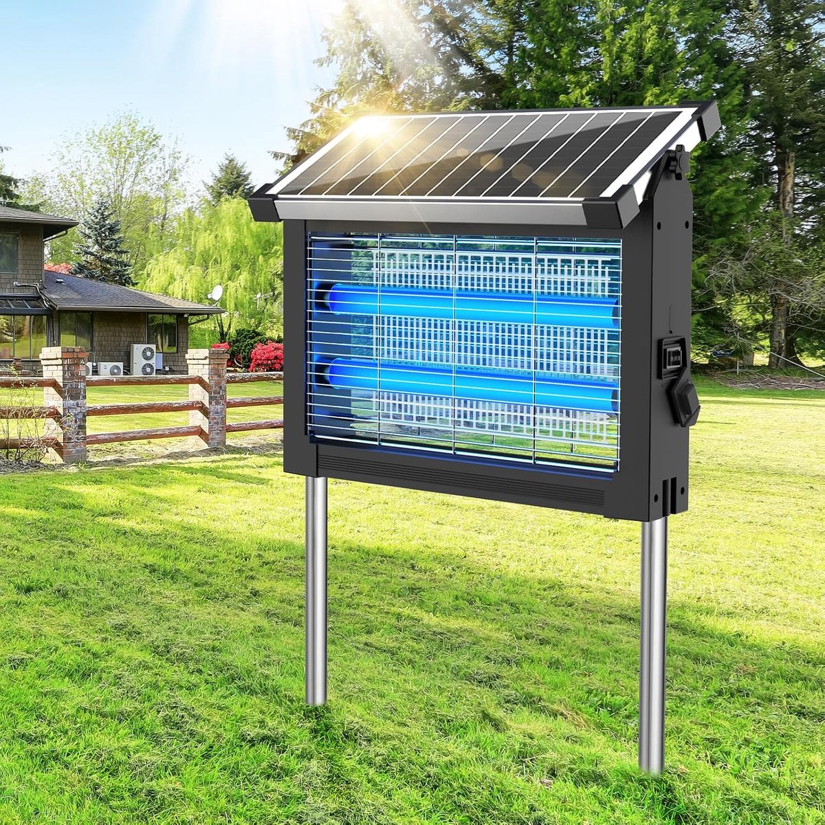 SnelShoppen - Insectenverdelger op Zonne-energie, Draadloze Muggenlamp, 4500 V, IPX5 Waterdicht, 4000 mAh Accu, USB Oplaadbaar voor Tuin, Terras, Balk