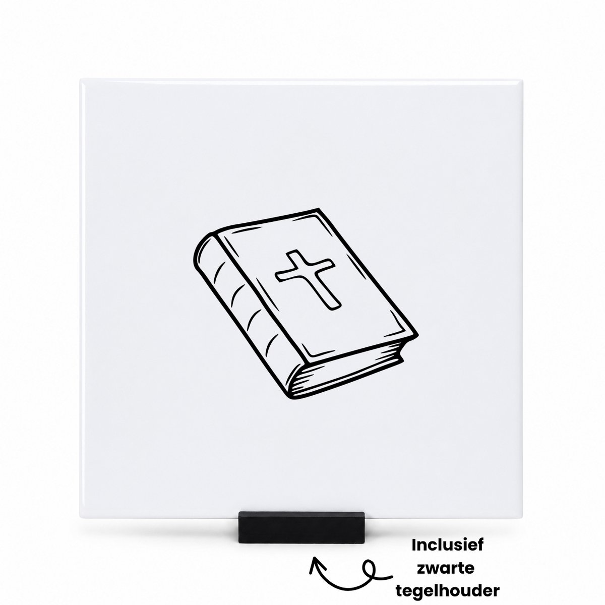Hacebo Holy Bible tegeltje met tegelhouder - Liefde - Voor iemand die gelooft - tegeltjes met tekst - geloof - boek - god - geschenk - spreuktegels - 15x15 CM Wit
