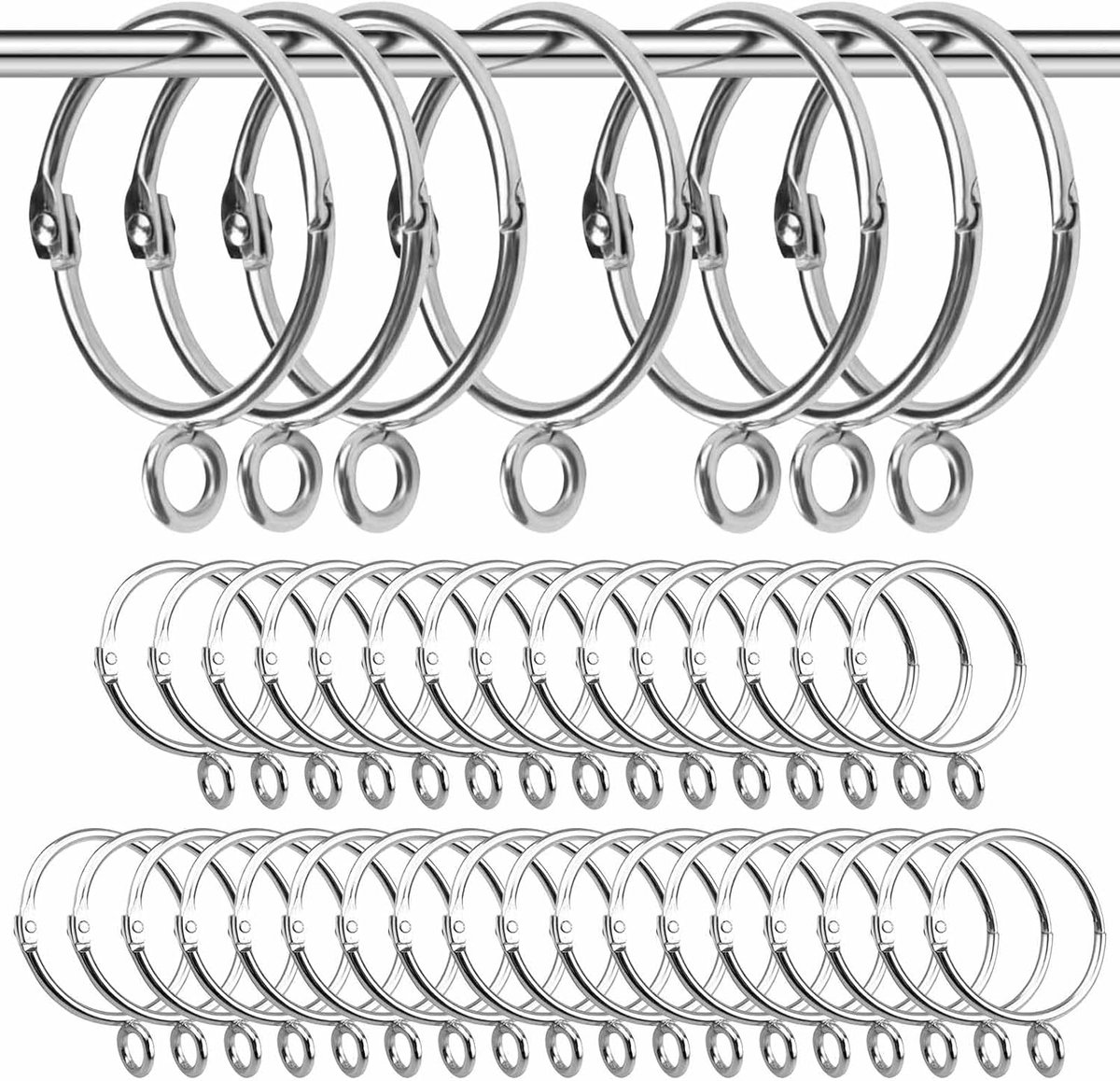 SnelShoppen - 40 Stuks Metalen Gordijnringen Zilver - Losse Bladhaakjes - Glijdende Gordijnhaken voor Raam, Deur en Douche - 3.8cm