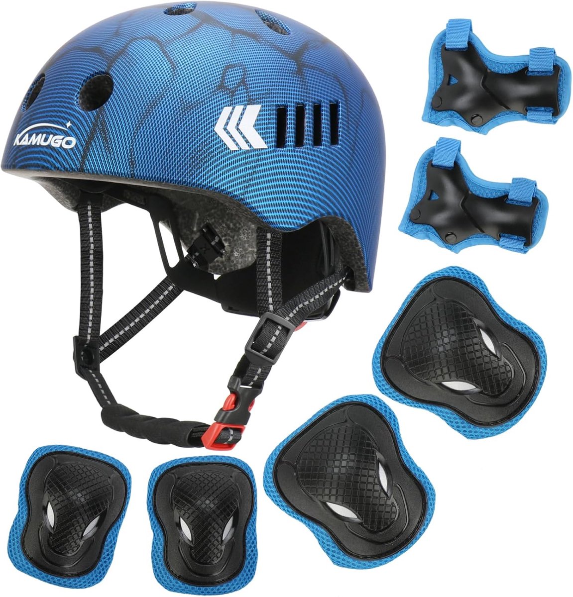 SnelShoppen - Kinderfietshelm Set 2-8 Jaar - Veiligheidshelm voor Kinderen met Knie-, Elleboog- en Polsbeschermers - Rollerblad-, Skateboard- en Fiets