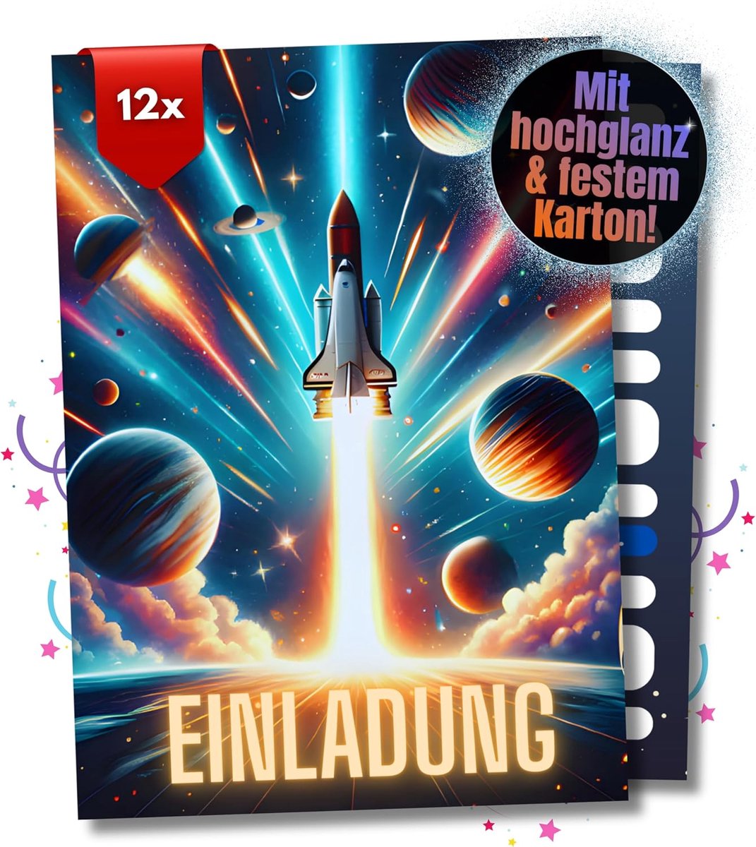 SnelShoppen - Kinderen Verjaardagsuitnodigingen Ruimte Thema - 12 Stuks DIN A6 - Ruimtevaart Ontwerp - Uitnodigingen voor Feesten en Verjaardagen - Ki