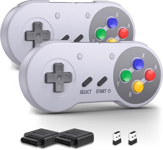 SnelShoppen - Draadloze SNES Controller 2.4GHz USB Ontvanger, Compatibel met Switch OLED/Lite, PC, Mac OS, Raspberry Pi, 2 Stuks Multi-kleur, Plug & P