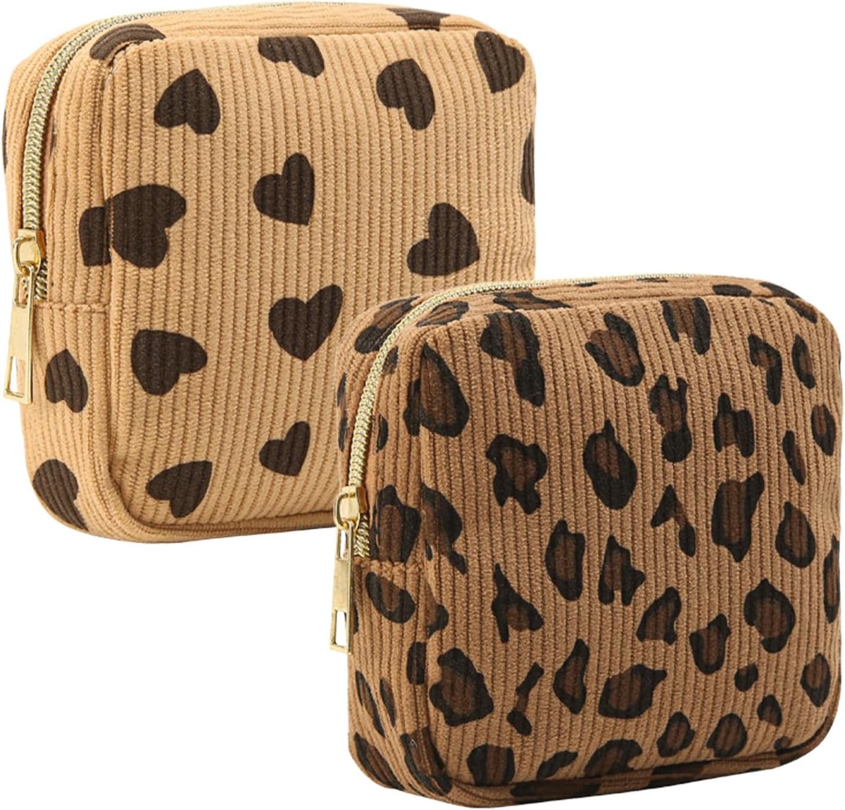 SnelShoppen - 2 Stuks Tampon Opbergtas, Mini Toilettas voor Make-up & Hygiënische Artikelen, Luipaardpatroon, Zacht Velours, Ritssluiting, Ideaal voor