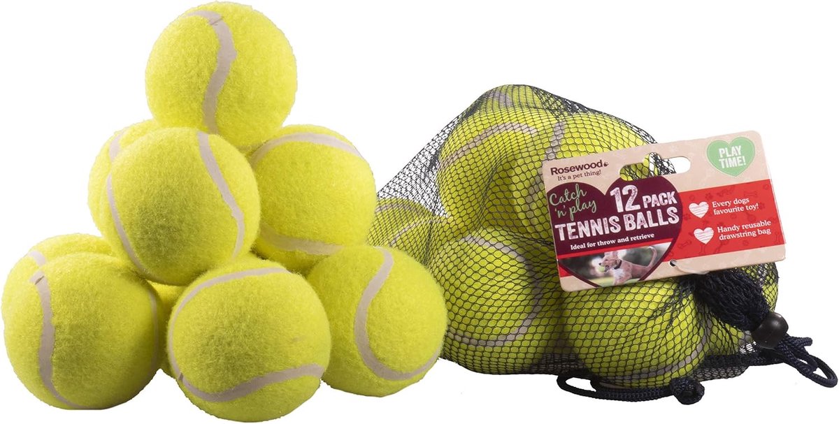 SnelShoppen - 12 Tennisballen voor Honden - Duurzaam Speelgoed voor Binnen en Buiten - Perfect voor Training en Fetch Spellen - Ideaal voor Actieve Ho