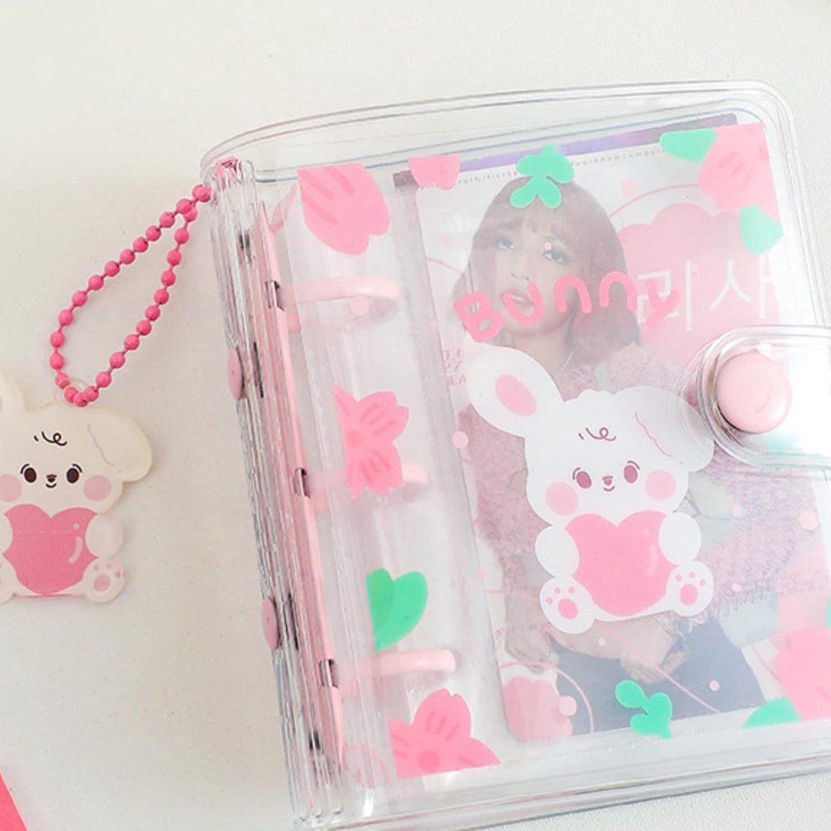 SnelShoppen - 2x3 Mini Foto Album met 40 Pockets, Transparante Fotohouder, Roze Konijn Sleutelhanger, Ideaal voor Bruiloft, Verjaardag en Herinneringe