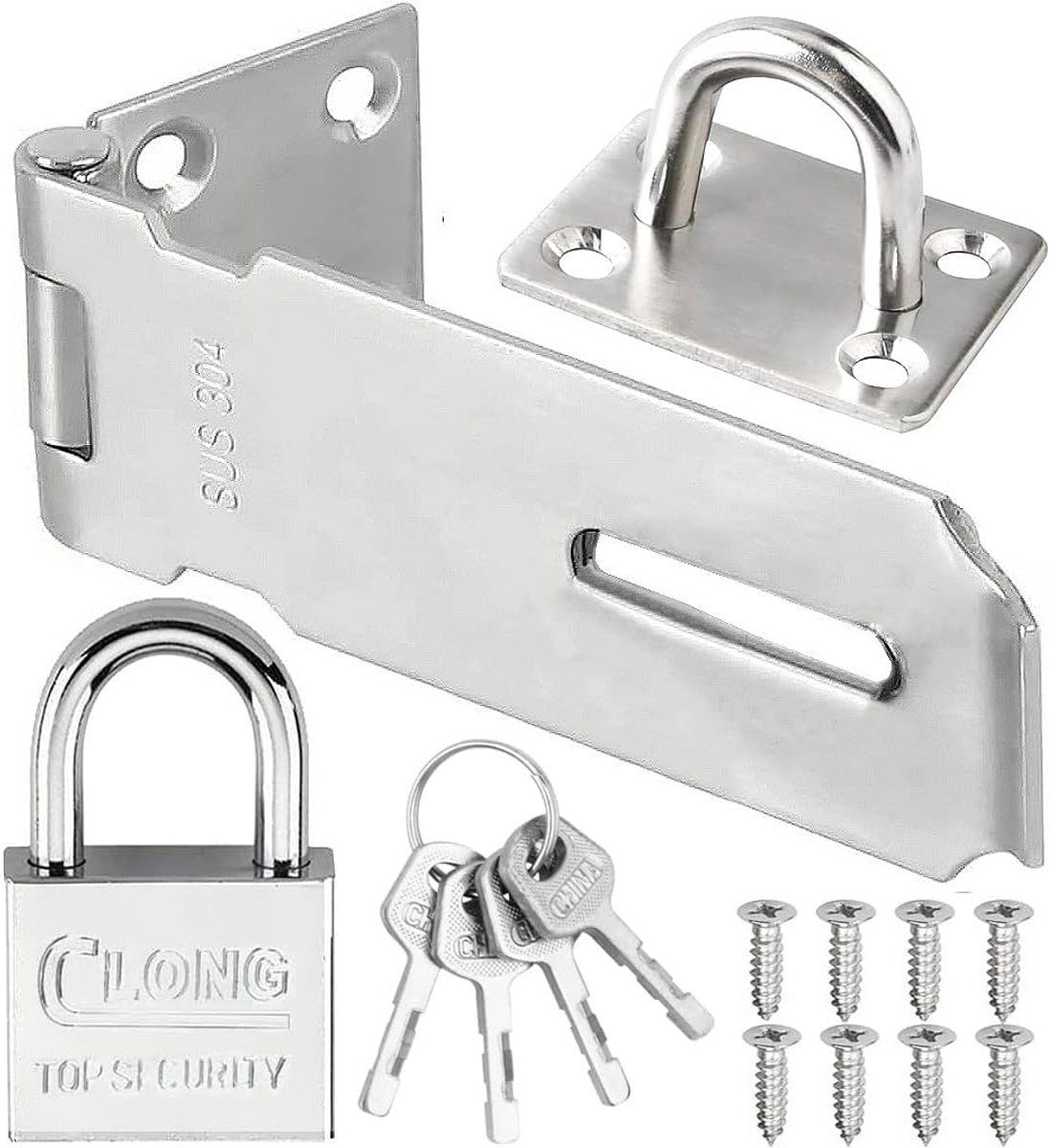 SnelShoppen - 3 Inch RVS Deursluitingen Hasp Latch met Hangslot, Beveiliging Hasp Slot voor Garages, Schuren, Slaapkamers en Ramen, Extra Dikke Roestv