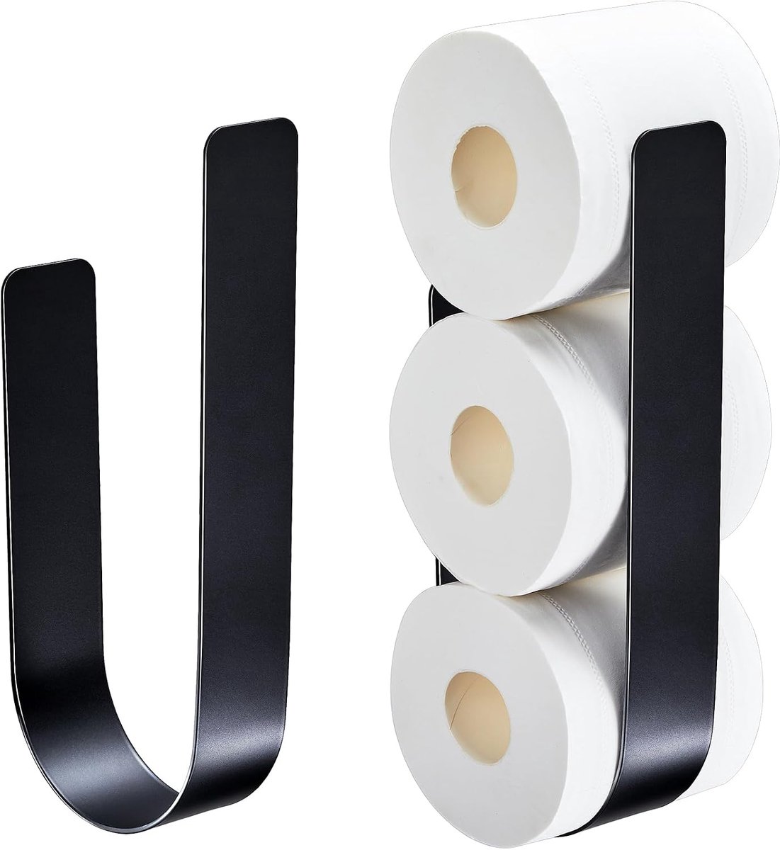 SnelShoppen - 2PCS Toiletpapieropbergdoos Zwart, Zelfklevende Toiletpapierhouder Zonder Boren, Ruimtebesparende Opbergdoos voor 3 Rollen, Vervangingsr