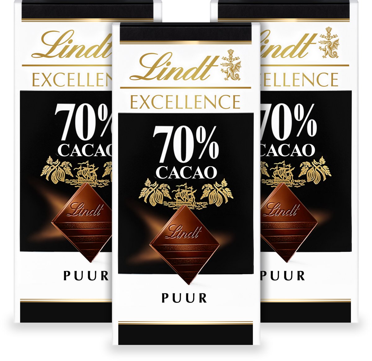Lindt EXCELLENCE Chocolade Reep Puur - 70% Pure Chocolade - 100g per reep - 3-pack